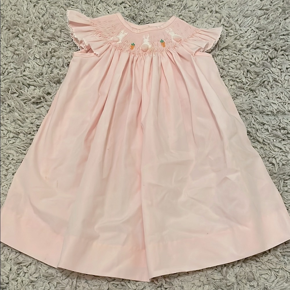 TRUE Pink Smocked Bunny Dress, Size 12 Months